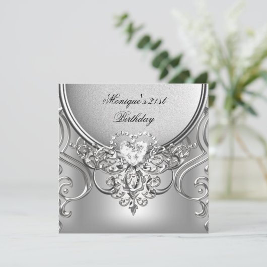 Elegant 21e verjaardag van Silver Diamond Kaart (Staand voorkant)