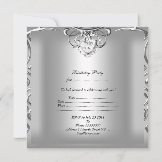 Elegant 21e verjaardag van Silver Diamond Kaart (Achterkant)