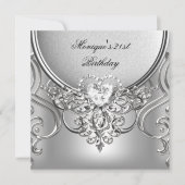 Elegant 21e verjaardag van Silver Diamond Kaart (Voorkant)