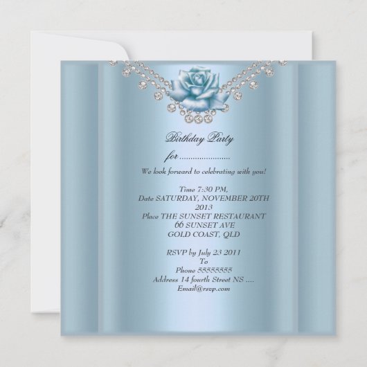 Elegant 21e verjaardag White Blue Roos Kaart (Achterkant)