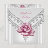 Elegant 21e verjaardag White roze Rose 2 Kaart (Voorkant / Achterkant)