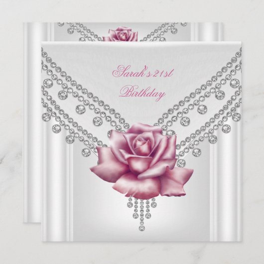 Elegant 21e verjaardag White roze Rose 2 Kaart (Voorkant / Achterkant)
