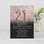 Elegant 21e verjaardag zwart-Roos Gold Glitter Kaart (Staand voorkant)