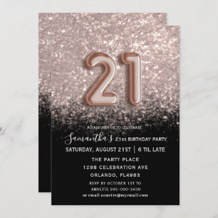 Elegant 21e verjaardag zwart-Roos Gold Glitter Kaart