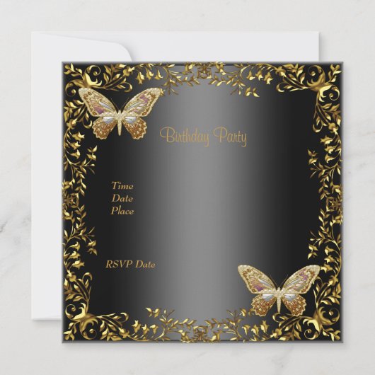 Elegant 21e verjaardag zwarte goudvlinder kaart (Achterkant)