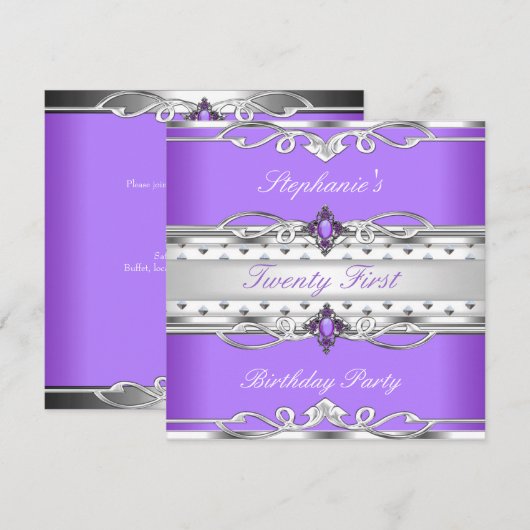 Elegant 21e verjaardagsfeest Paarse Zilver 21 Kaart (Voorkant / Achterkant)