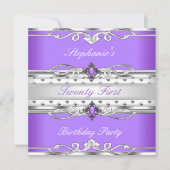 Elegant 21e verjaardagsfeest Paarse Zilver 21 Kaart (Voorkant)