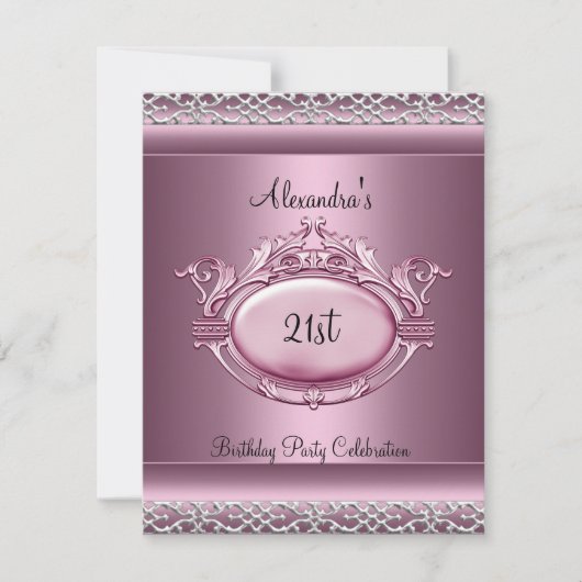 Elegant 21e verjaardagsfeest satijnen roze zilvere kaart (Voorkant)
