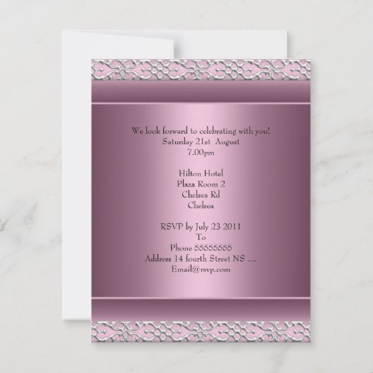 Elegant 21e verjaardagsfeest satijnen roze zilvere kaart (Achterkant)