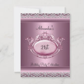 Elegant 21e verpartij Satijn Roze Zilveren Rand Kaart (Voorkant)