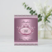 Elegant 21e verpartij Satijn Roze Zilveren Rand Kaart (Staand voorkant)