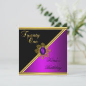 Elegant 21st 21-jarige magenta Gem Black Gold Kaart (Staand voorkant)