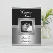 Elegant 21st 21st 21e verjaardag Black Silver Deco Kaart (Staand voorkant)