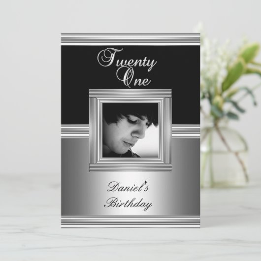 Elegant 21st 21st 21e verjaardag Black Silver Deco Kaart (Staand voorkant)