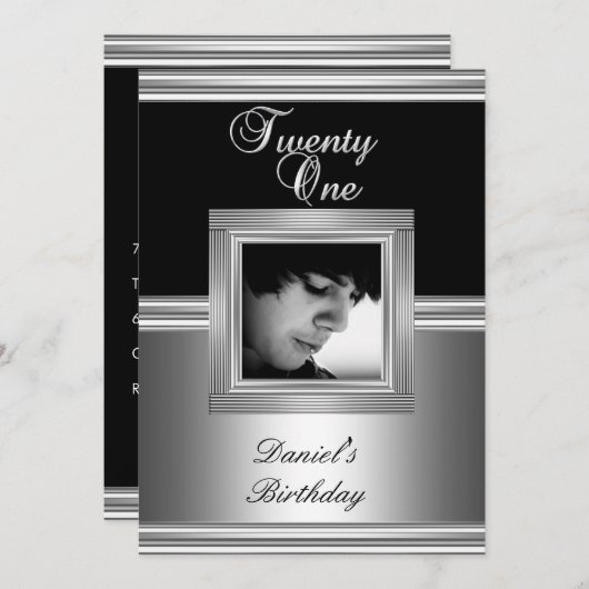 Elegant 21st 21st 21e verjaardag Black Silver Deco Kaart (Voorkant / Achterkant)