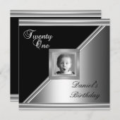 Elegant 21st 21st 21e verjaardag Black Silver Deco Kaart (Voorkant / Achterkant)