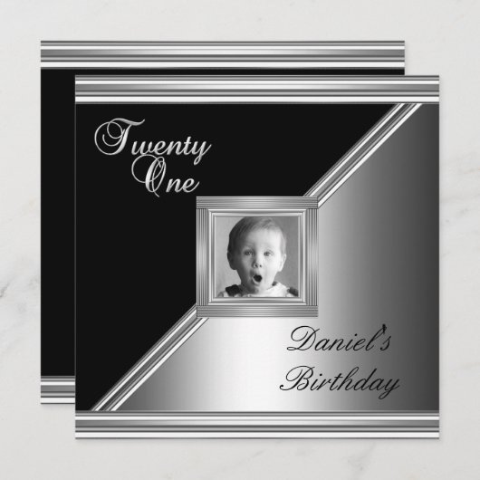 Elegant 21st 21st 21e verjaardag Black Silver Deco Kaart (Voorkant / Achterkant)