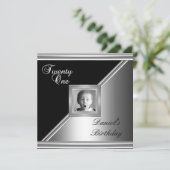 Elegant 21st 21st 21e verjaardag Black Silver Deco Kaart (Staand voorkant)