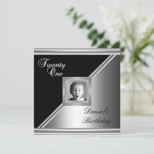 Elegant 21st 21st 21e verjaardag Black Silver Deco Kaart (Staand voorkant)