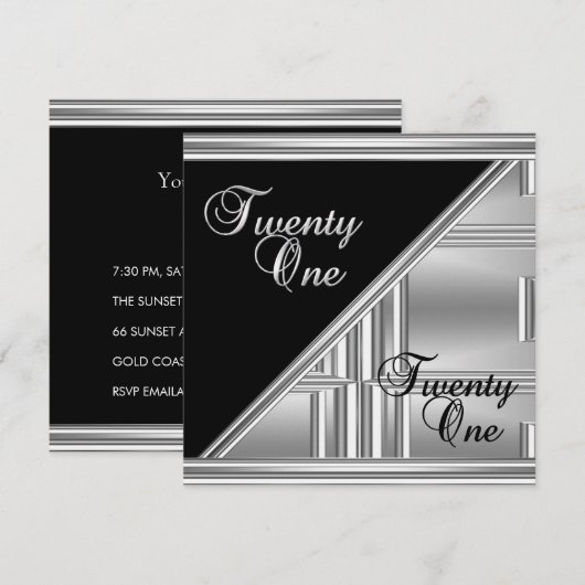 Elegant 21st 21st 21e verjaardag Black Silver Deco Kaart (Voorkant / Achterkant)