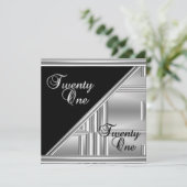 Elegant 21st 21st 21e verjaardag Black Silver Deco Kaart (Staand voorkant)