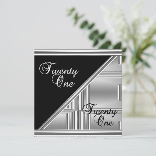 Elegant 21st 21st 21e verjaardag Black Silver Deco Kaart (Staand voorkant)
