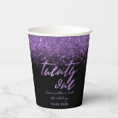 Elegant 21st Birthday Black en Paarse glitter Papieren Bekers (Achterkant)