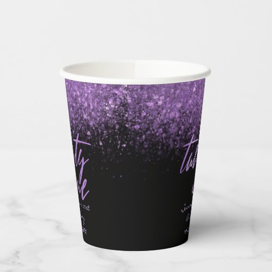 Elegant 21st Birthday Black en Paarse glitter Papieren Bekers (Links)