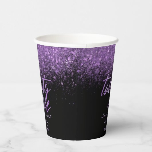 Elegant 21st Birthday Black en Paarse glitter Papieren Bekers (Rechts)