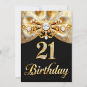 Elegant 21st Birthday Black Gold Butterfly Bow Kaart (Voorkant)