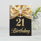 Elegant 21st Birthday Black Gold Butterfly Bow Kaart (Staand voorkant)