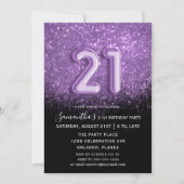 Elegant 21st Birthday Black Paars Glitter Kaart (Voorkant)