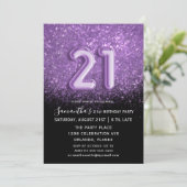 Elegant 21st Birthday Black Paars Glitter Kaart (Staand voorkant)