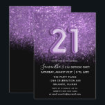 Elegant 21st Birthday Black Paars Glitter Kaart<br><div class="desc">Elegant,  girale uitnodiging met paarse glitter ombre op een zwarte achtergrond. Ook voorzien van faux folie Ballontypografie. Alle elementen kunnen worden bewerkt. Eenvoudig aan te passen met uw unieke details.</div>