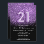 Elegant 21st Birthday Black Paars Glitter Kaart<br><div class="desc">Elegant,  girale uitnodiging met paarse glitter ombre op een zwarte achtergrond. Ook voorzien van faux folie Ballontypografie. Alle elementen kunnen worden bewerkt. Eenvoudig aan te passen met uw unieke details.</div>