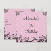 Elegant 21st Birthday Black Pink Flowers Kaart (Voorkant / Achterkant)