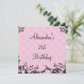 Elegant 21st Birthday Black Pink Flowers Kaart (Staand voorkant)