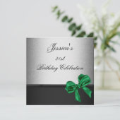 Elegant 21st Birthday Black Silver Emerald Bow Kaart (Staand voorkant)