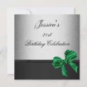 Elegant 21st Birthday Black Silver Emerald Bow Kaart (Voorkant)