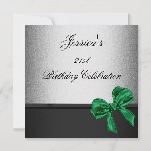Elegant 21st Birthday Black Silver Emerald Bow Kaart (Voorkant)