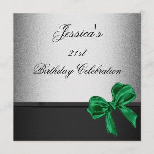 Elegant 21st Birthday Black Silver Emerald Bow Kaart