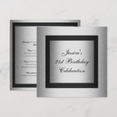 Elegant 21st Birthday Black & Silver Metallic Kaart (Voorkant / Achterkant)