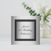 Elegant 21st Birthday Black & Silver Metallic Kaart (Staand voorkant)