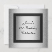 Elegant 21st Birthday Black & Silver Metallic Kaart (Voorkant)
