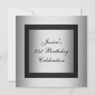 Elegant 21st Birthday Black & Silver Metallic Kaart