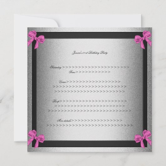 Elegant 21st Birthday Black Silver Pink Bow 2 Kaart (Achterkant)