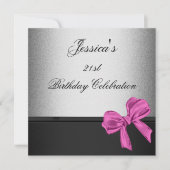 Elegant 21st Birthday Black Silver Pink Bow 2 Kaart (Voorkant)