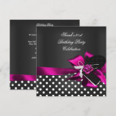Elegant 21st Birthday Black Spot White Pink Rose 2 Kaart (Voorkant / Achterkant)