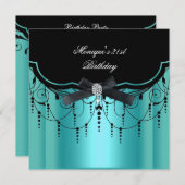 Elegant 21st Birthday Blauwgroen Blue Black Diamon Kaart (Voorkant / Achterkant)