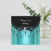 Elegant 21st Birthday Blauwgroen Blue Black Diamon Kaart (Staand voorkant)